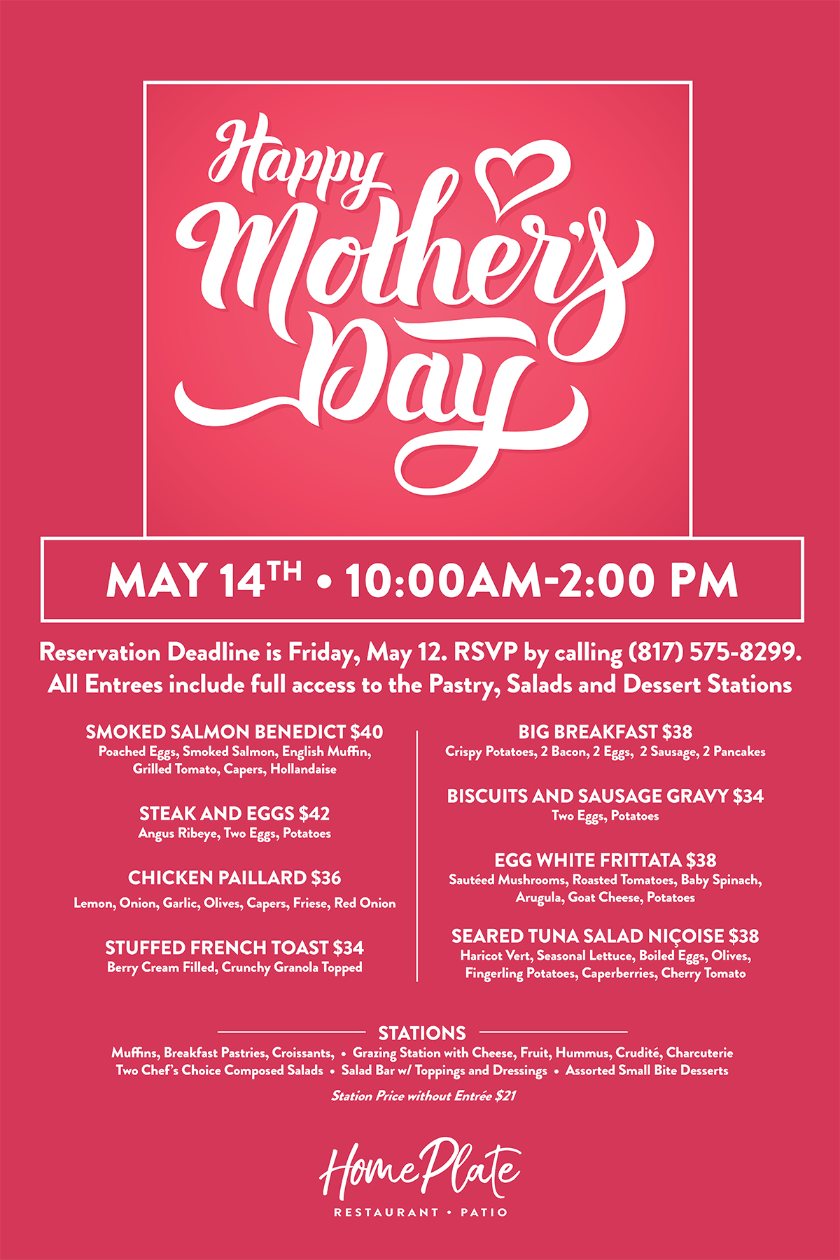 Home Plate 2023 Mothers Day Menu poster